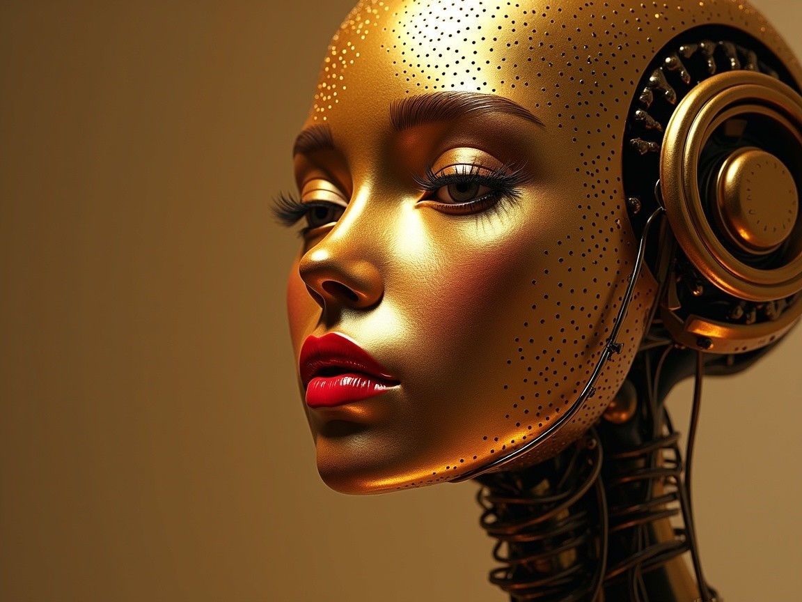 Futuristic Female Robot with Golden Exterior and Details