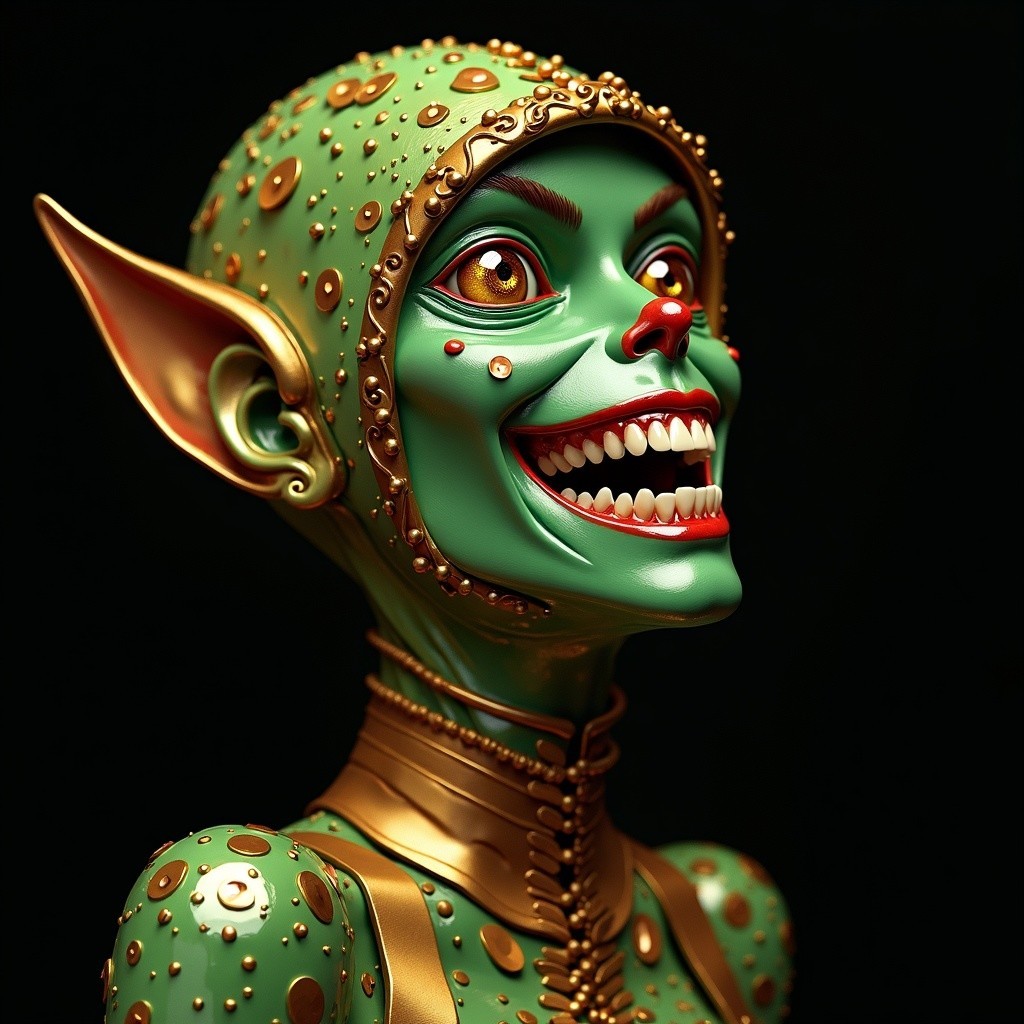 Whimsical Cartoon Robot with Vibrant Green Skin