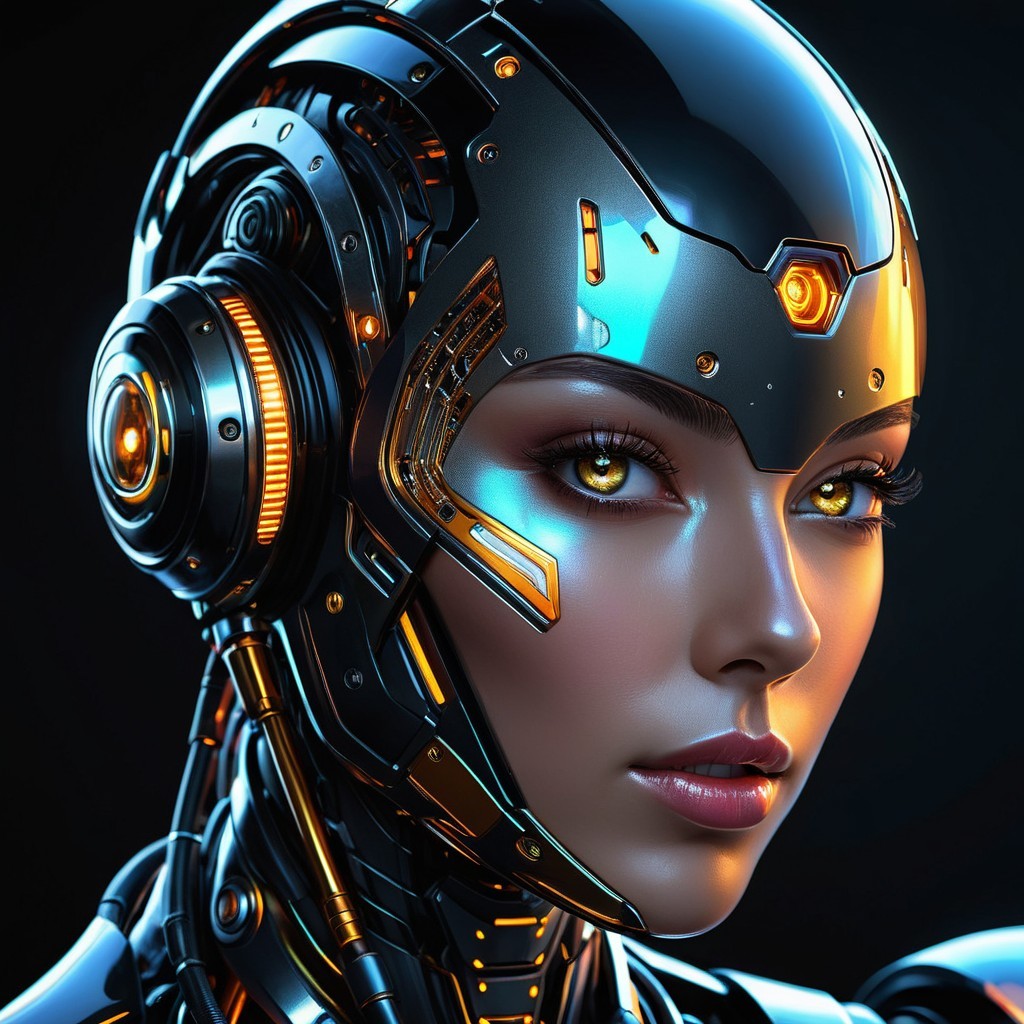 Futuristic Female Cyborg with Metallic Features and Eyes