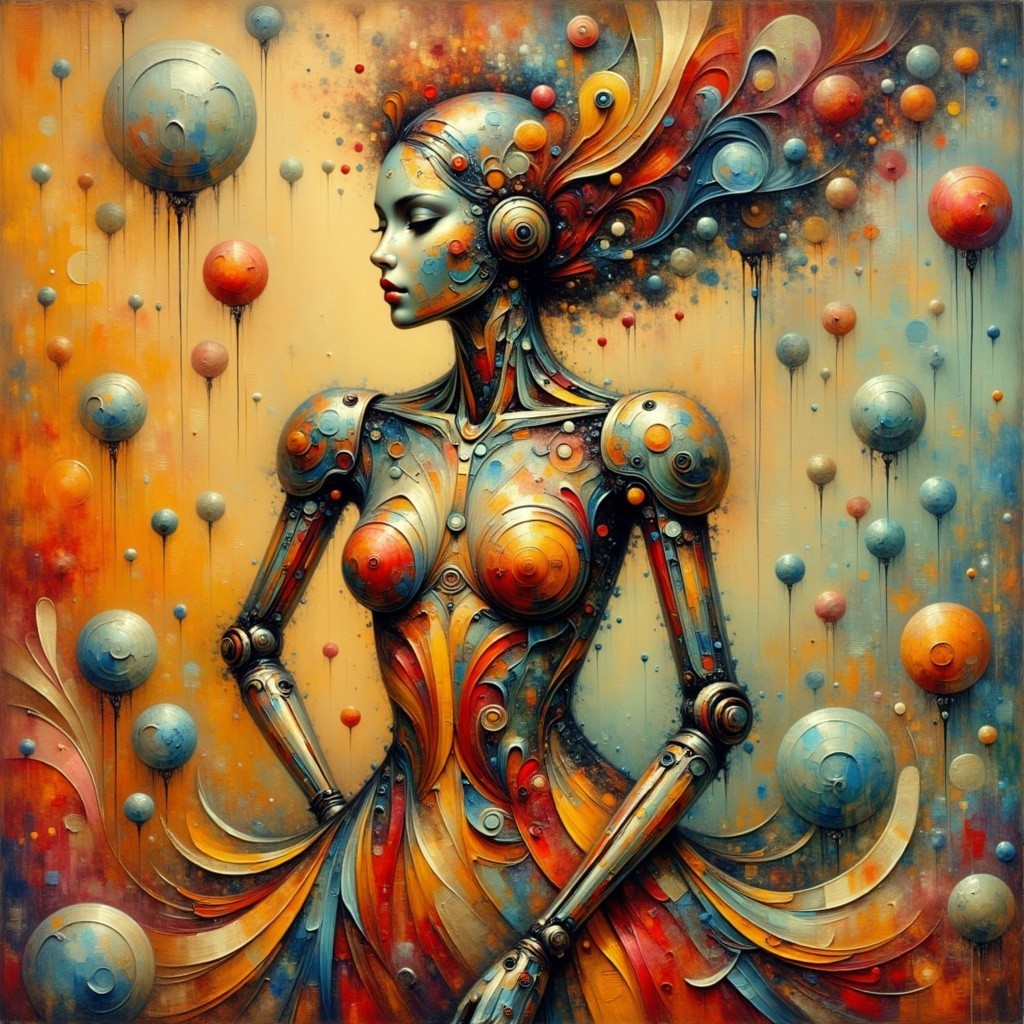 Futuristic Female Figure with Organic and Mechanical Elements