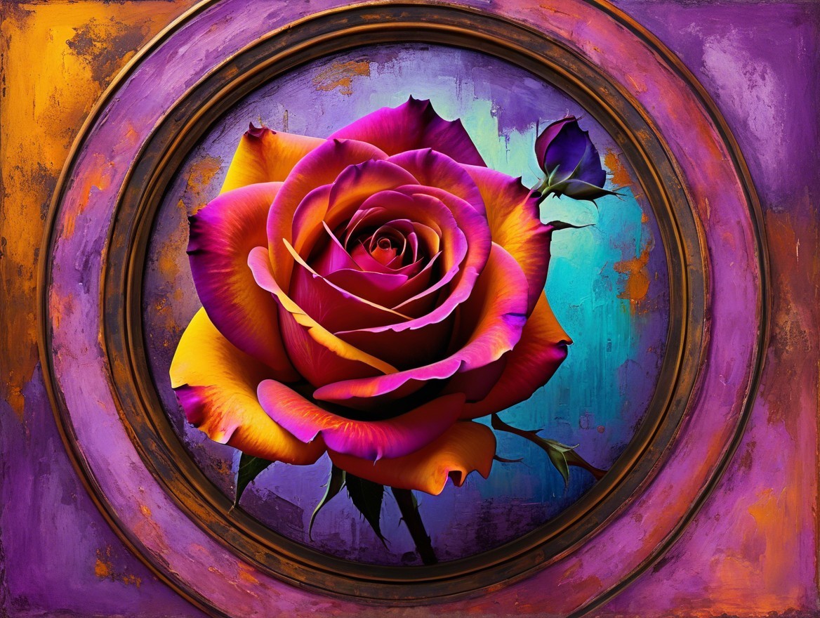 Vibrant Rose with Butterfly in Circular Frame