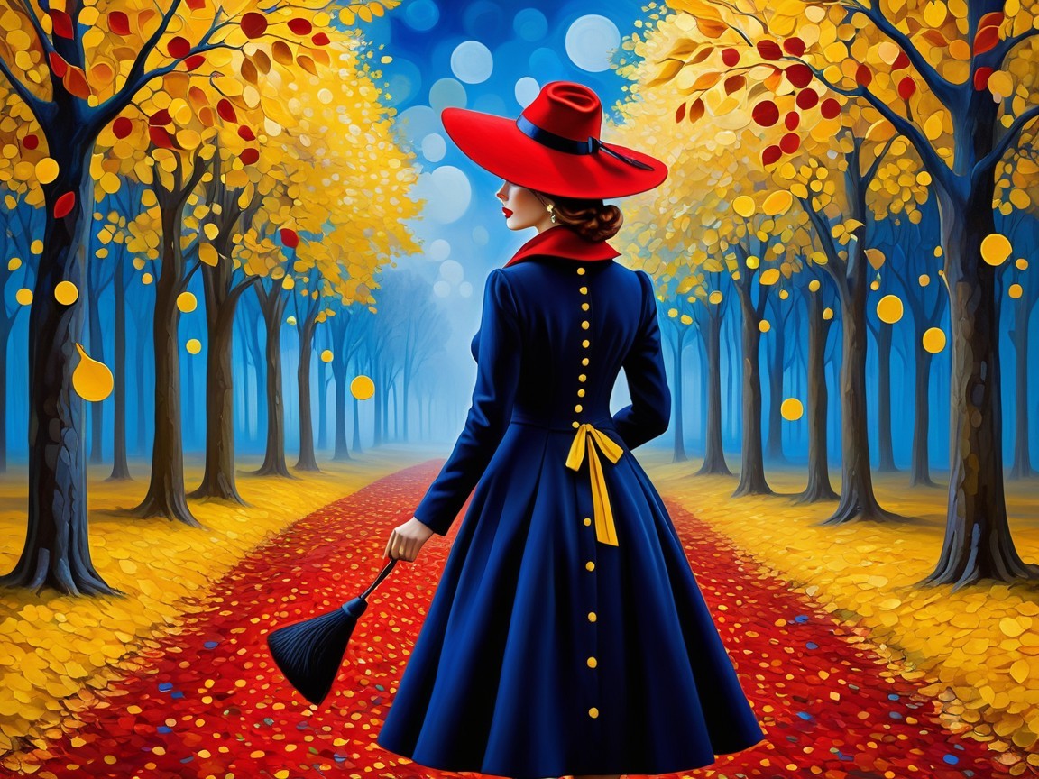 Woman in Blue Coat on Autumn Leaf Pathway