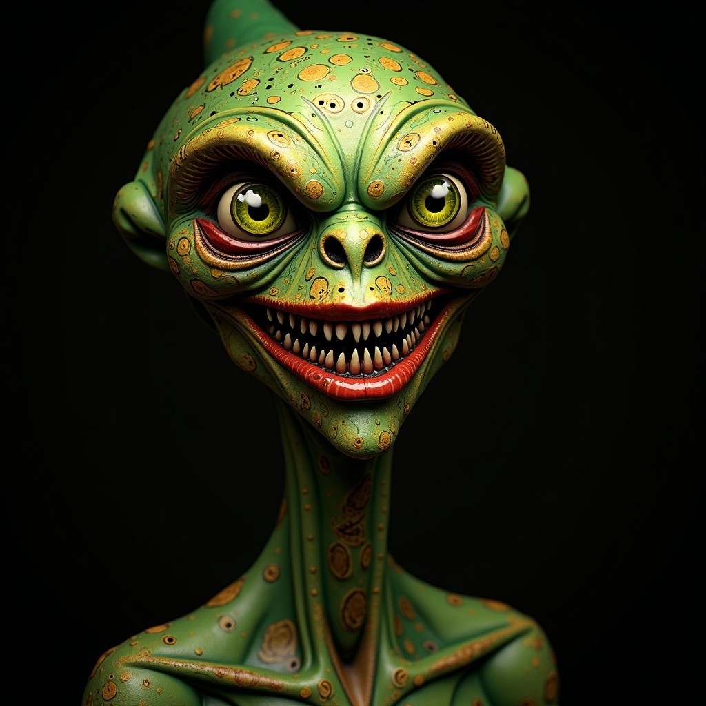 Whimsical Green Alien Character with Exaggerated Features