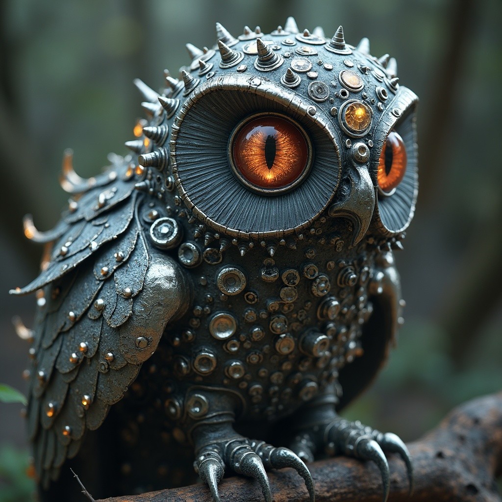 Whimsical Metallic Owl Sculpture with Gemstones