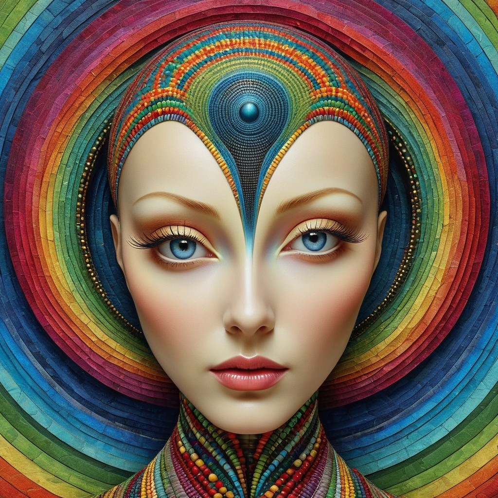 Surreal Portrait of a Female Figure with Blue Eyes