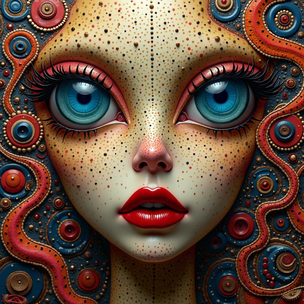 Stylized Otherworldly Female Face with Colorful Features