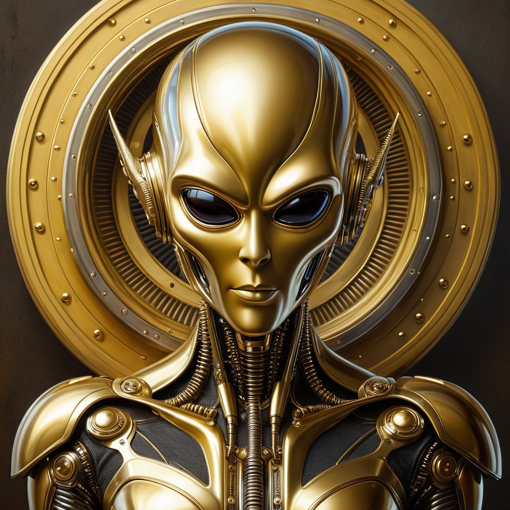 Futuristic humanoid robot with golden exterior design