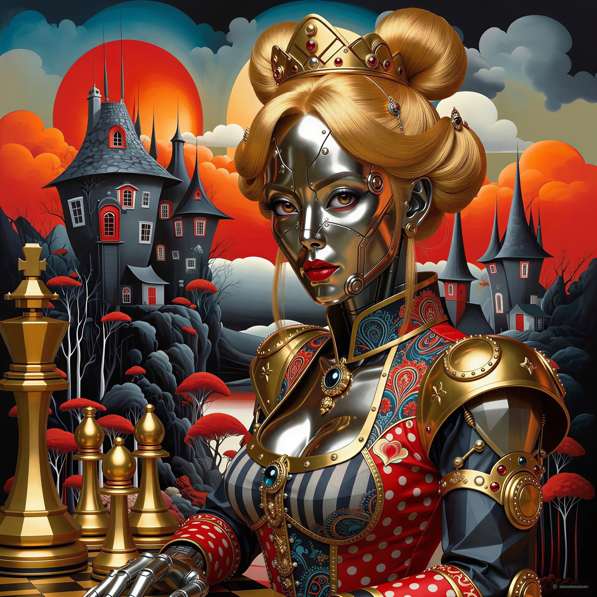 Colorful Cyber-Steampunk Artwork of a Robot Queen