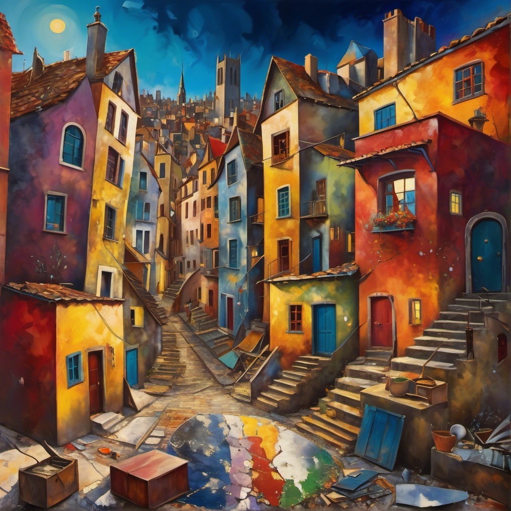 Vibrant Village Street Scene with Colorful Buildings