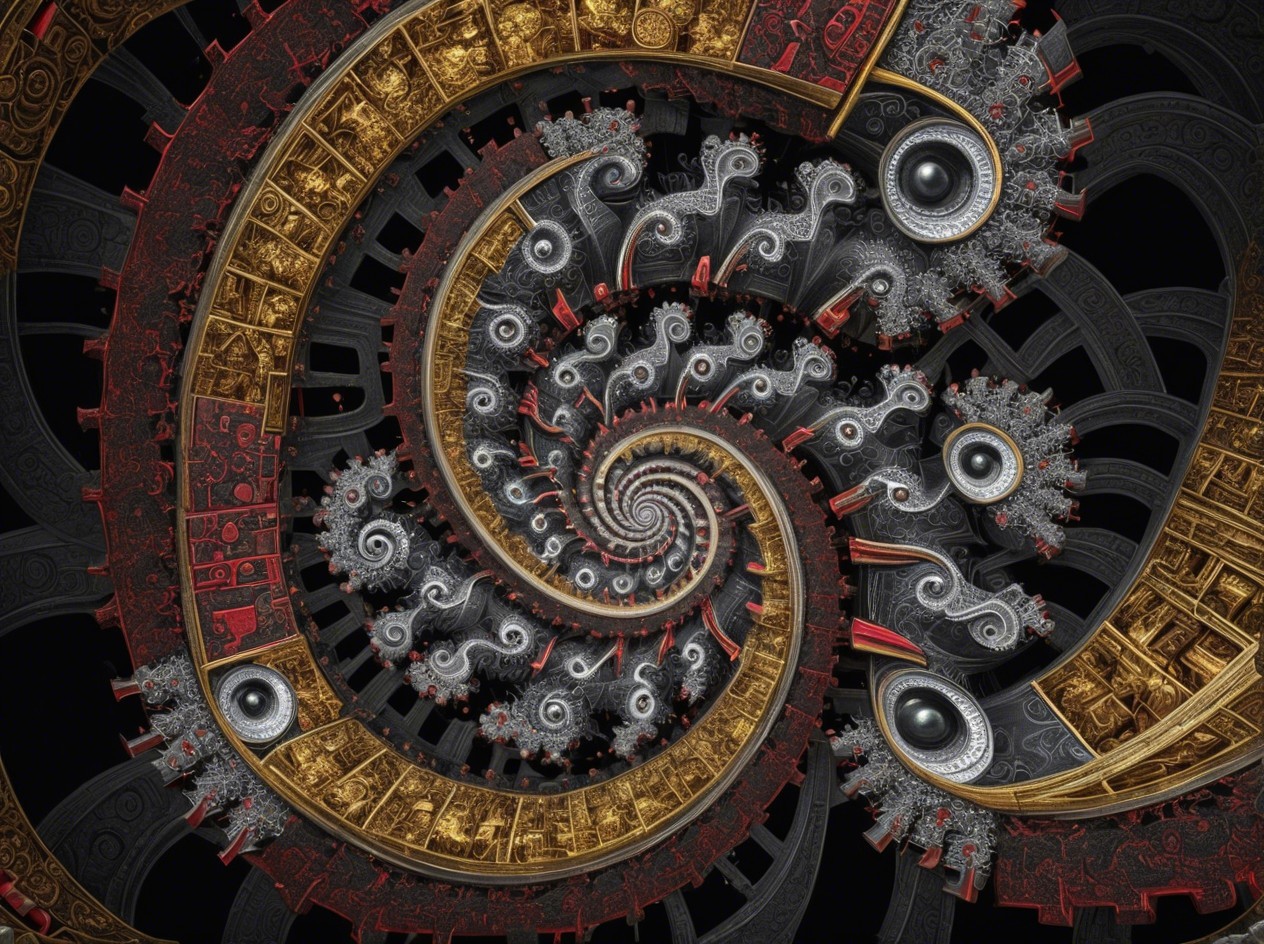 Steampunk Fractal Spiral with Clockwork Mechanism Details