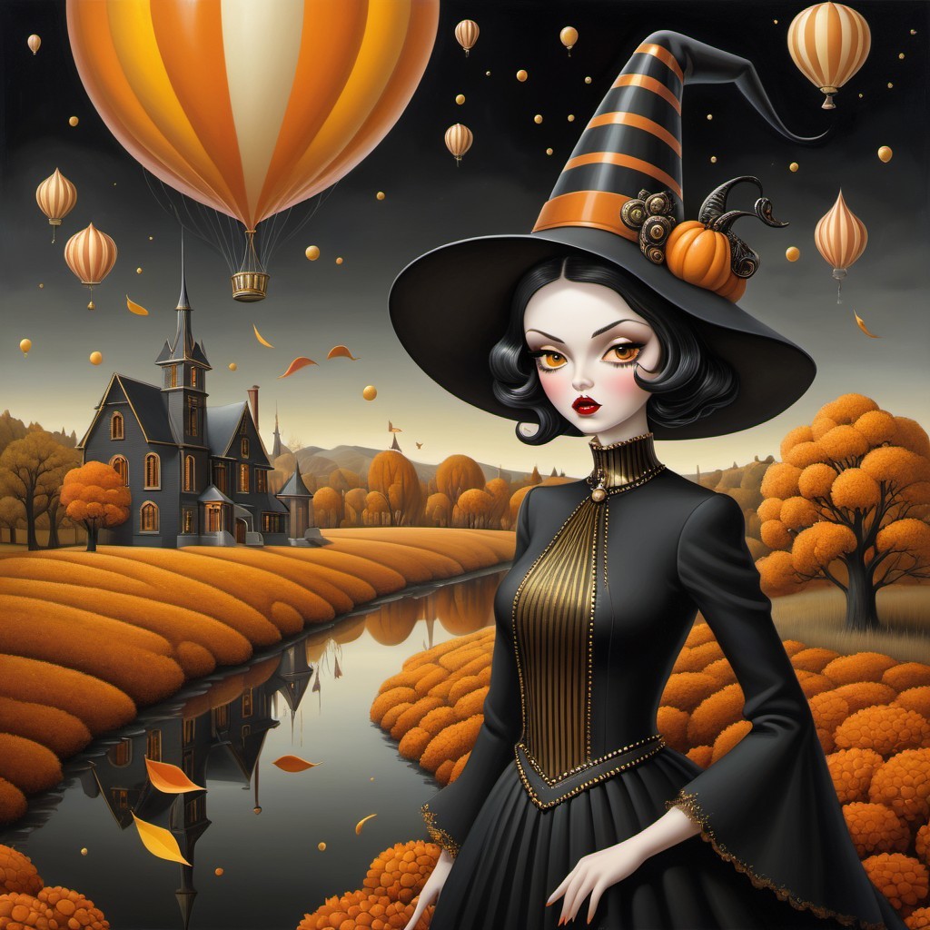 Witch in Elegant Dress by Autumn River and Balloons