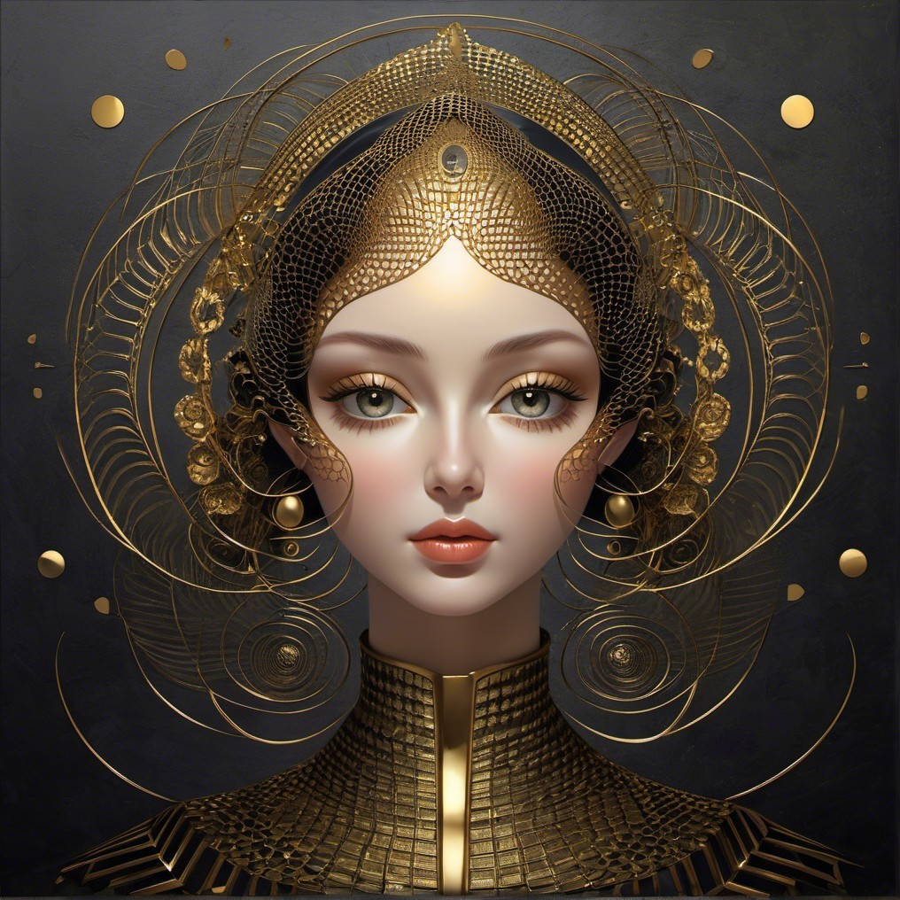 Stylized Female Portrait with Golden Embellishments