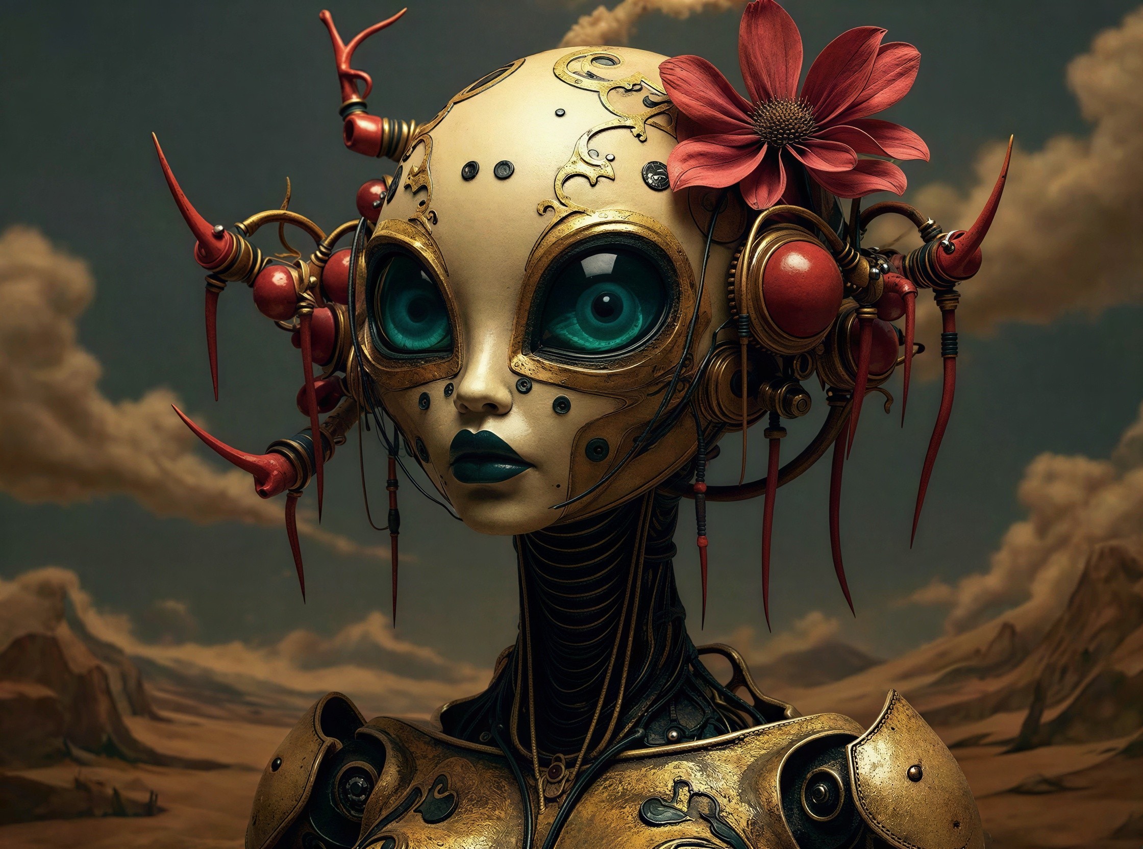 Futuristic Steampunk Female Android in Desert Landscape