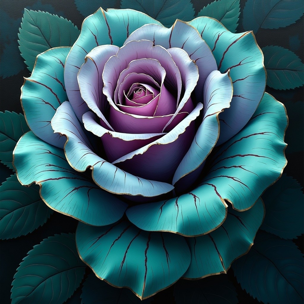 Intricate Rose with Purple and Turquoise Petals