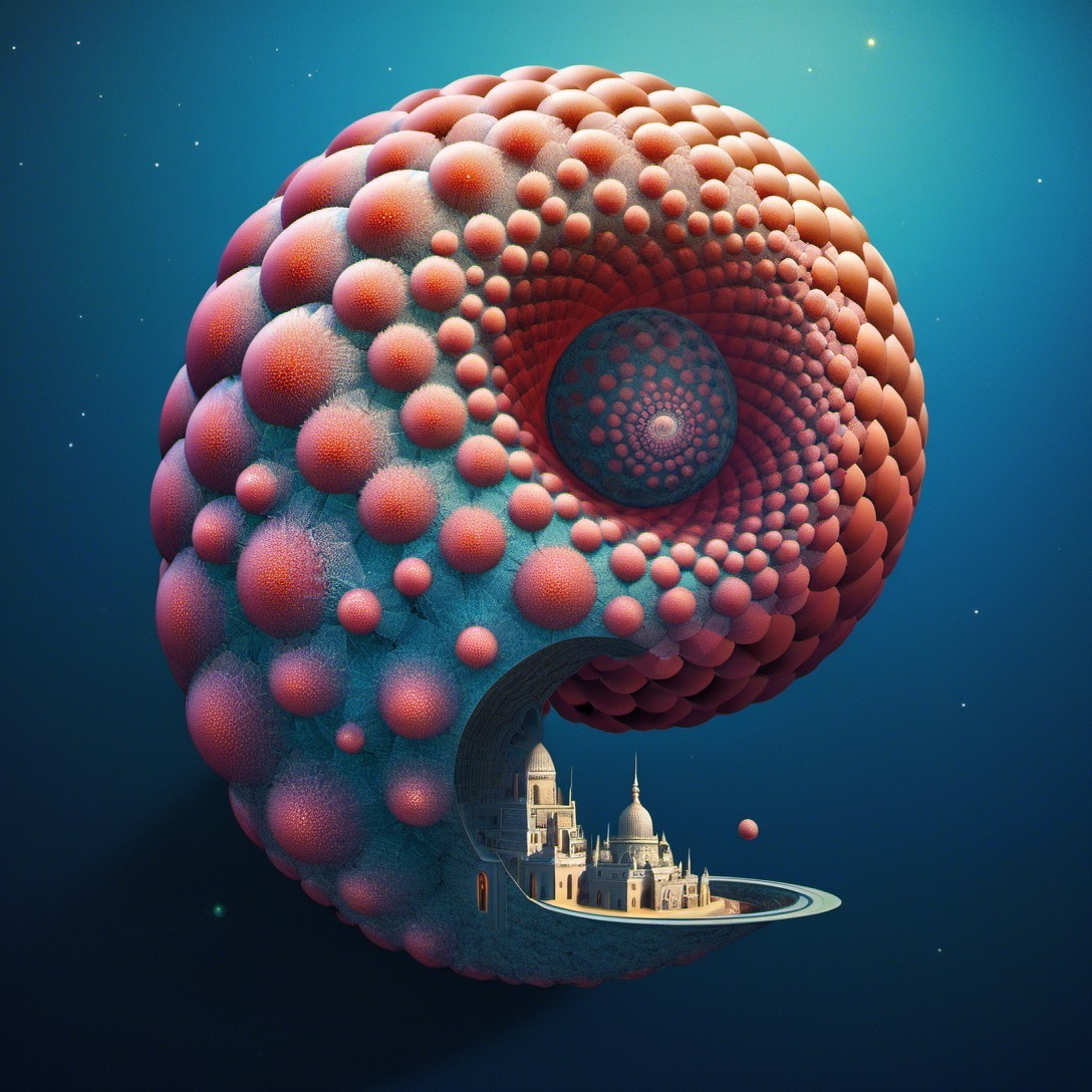 Surreal 3D Render of Fibonacci Spiral Shell Structure