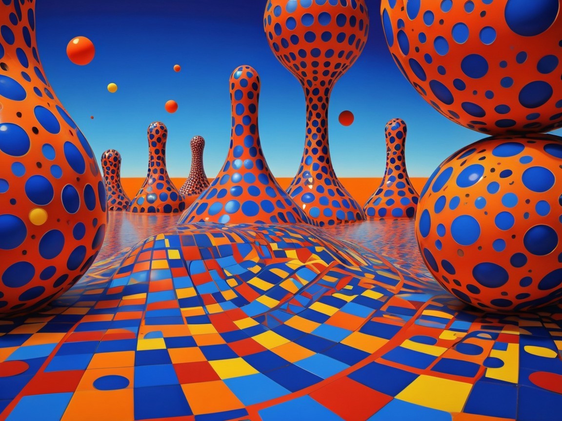 Surreal Landscape with Vibrant Polka-Dotted Forms