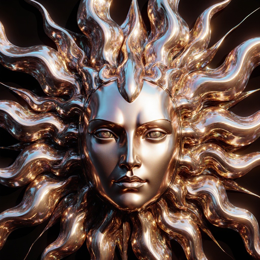 Intricately Designed Metallic Sun with Radiating Rays