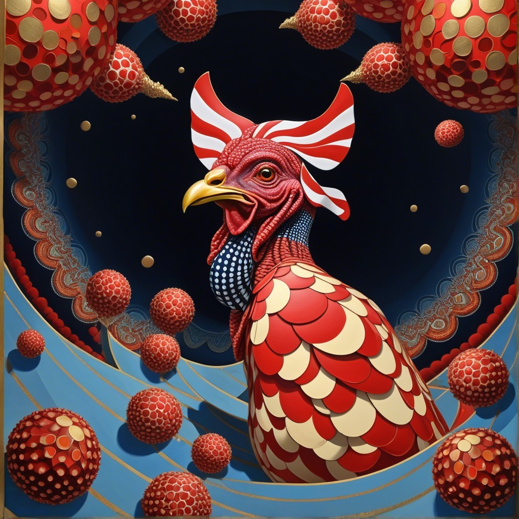 Vibrant Rooster with Intricate Patterns on Blue Background