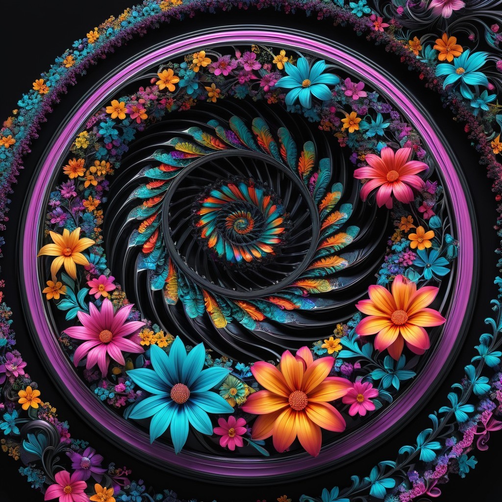 Vibrant Spiral Design with Colorful Floral Elements
