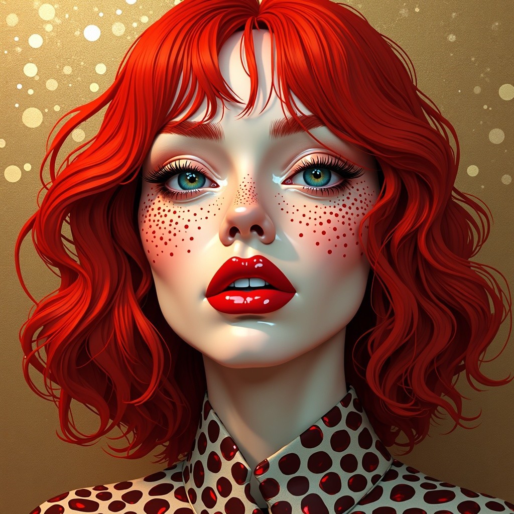 Portrait of a Woman with Red Hair and Polka Dots