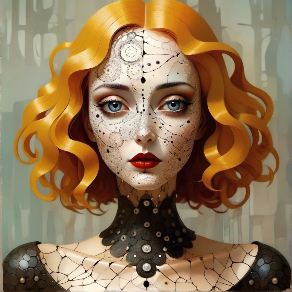 Vibrant Figure with Orange Hair and Artistic Features