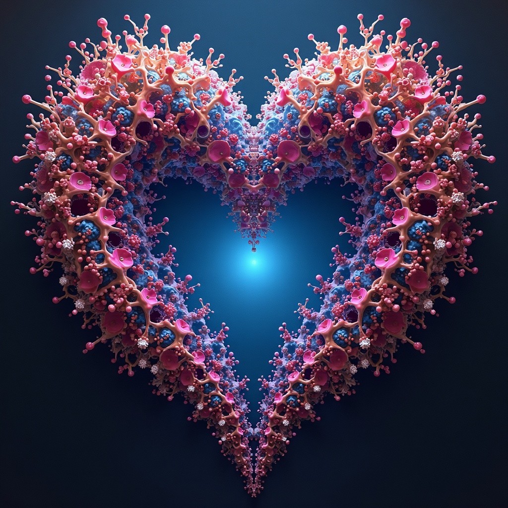 Intricate Heart Shape of Organic Cells in Vibrant Colors