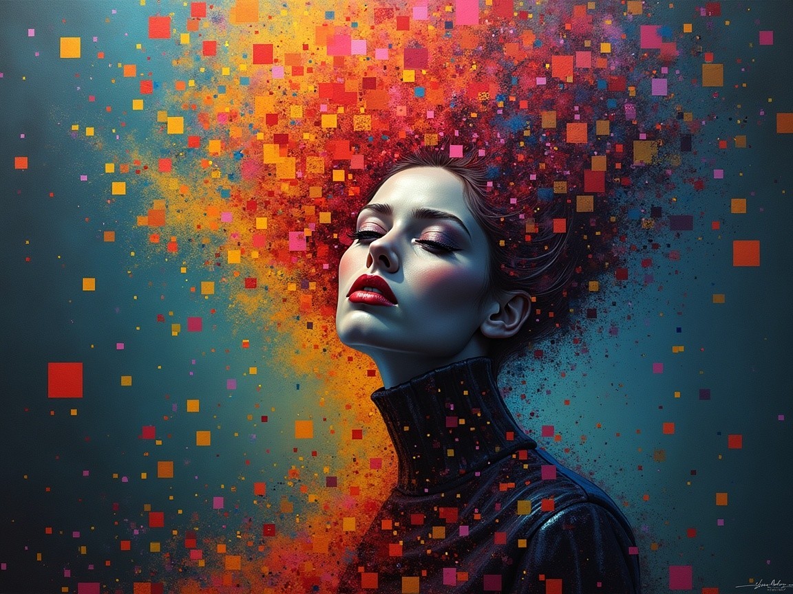Portrait of a Woman with Colorful Abstract Elements