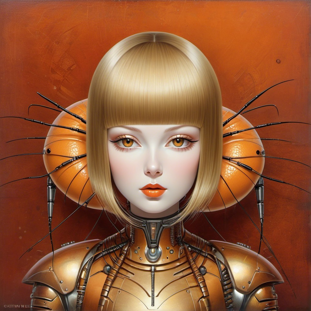 Futuristic Female Figure with Metallic Exoskeleton