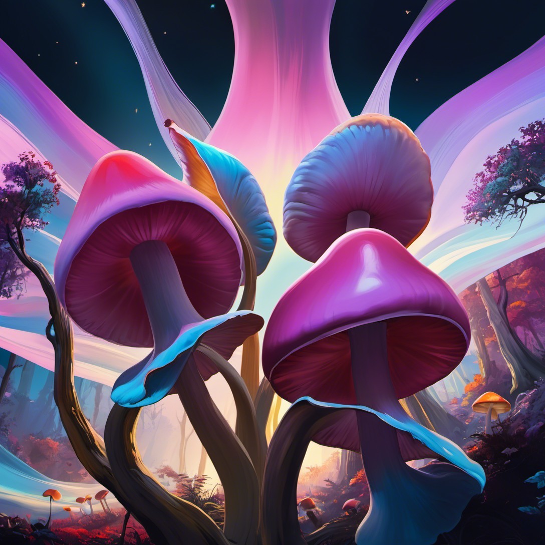 Psychedelic Fantasy Landscape with Luminous Mushrooms