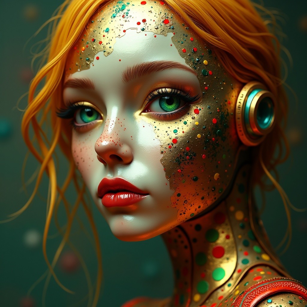 Futuristic humanoid portrait with vibrant colors and patterns