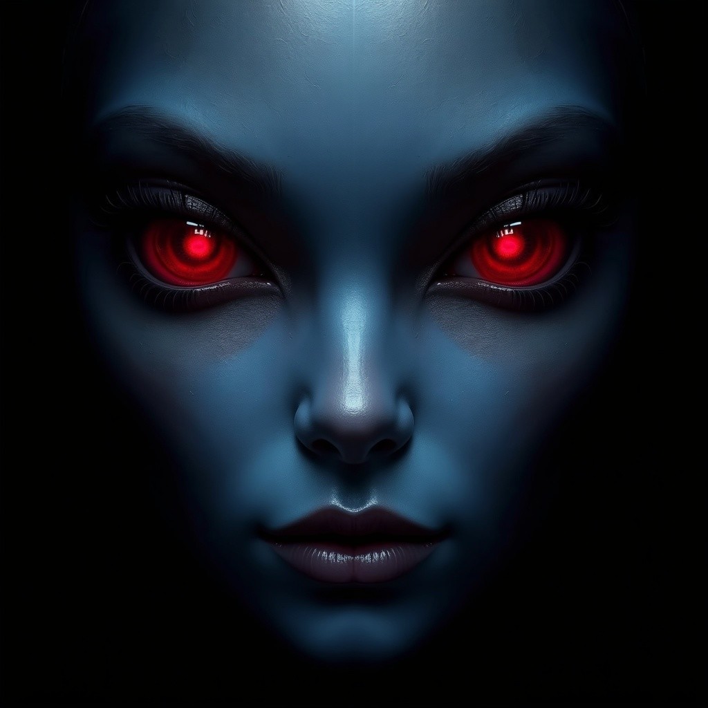 Close-up of Otherworldly Face with Blue Skin