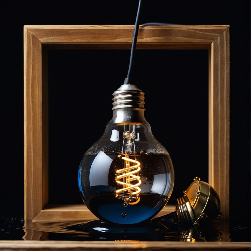 Vintage Light Bulb in Water with Wooden Frame