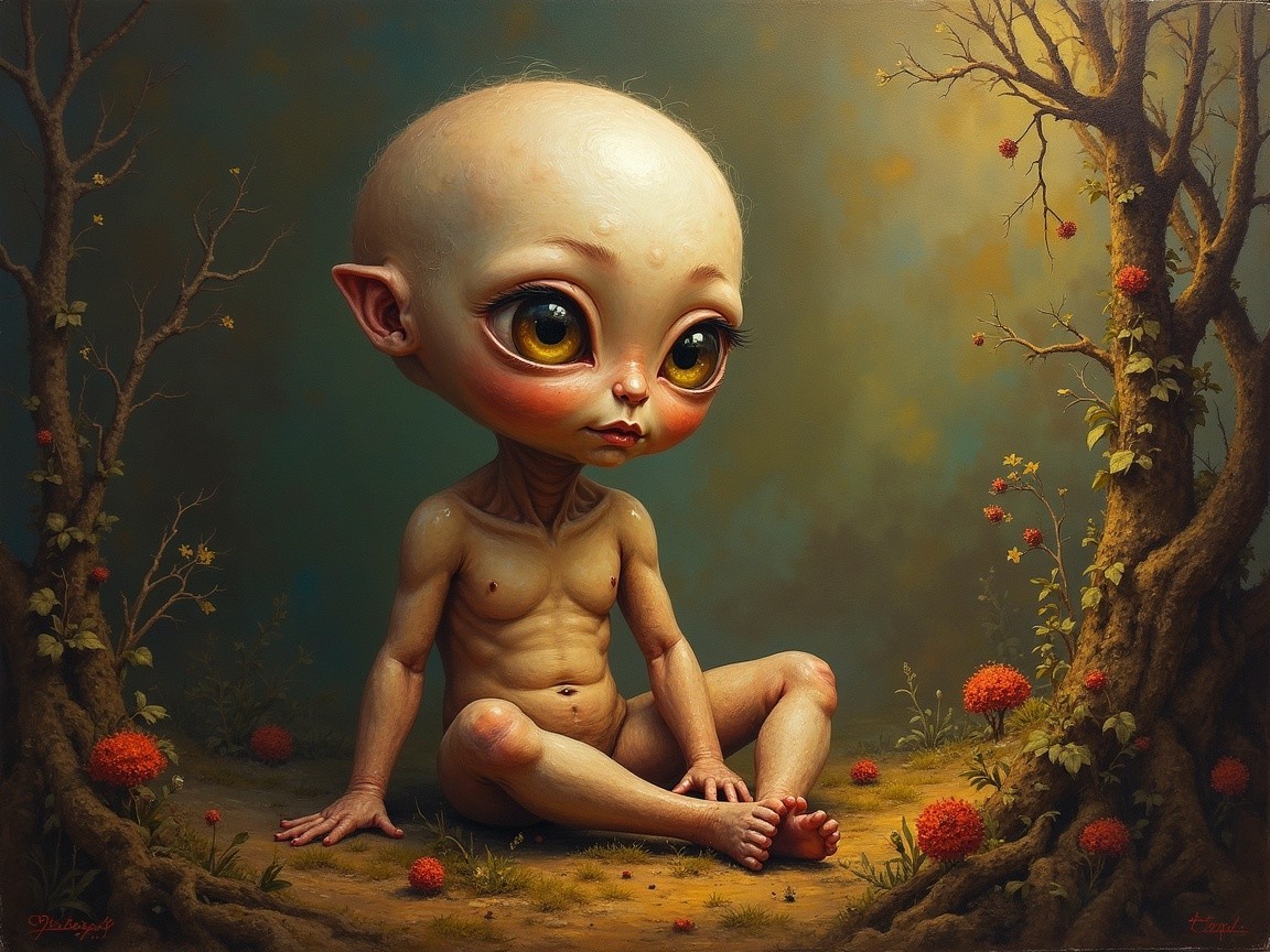 Whimsical Humanoid Figure in Serene Nature Setting