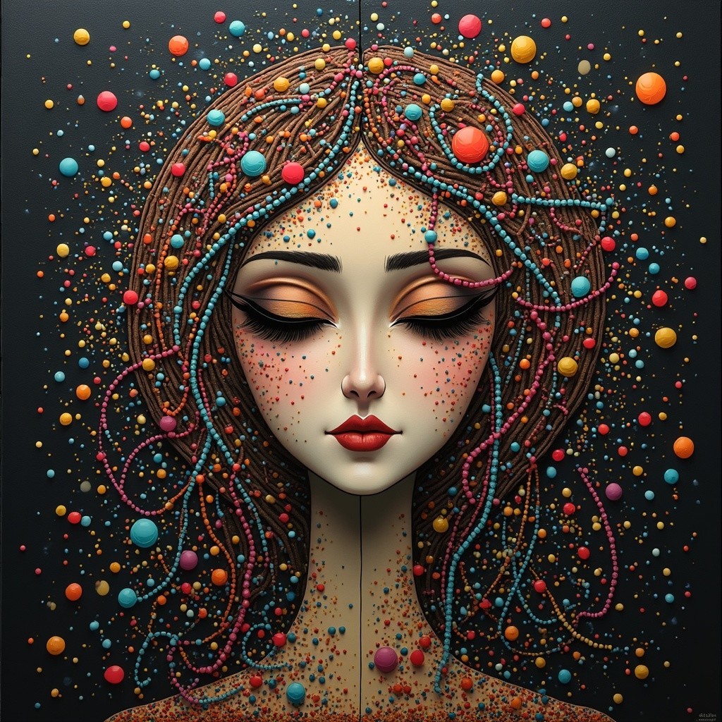 Artistic Portrait of Woman with Colorful Hair and Beads