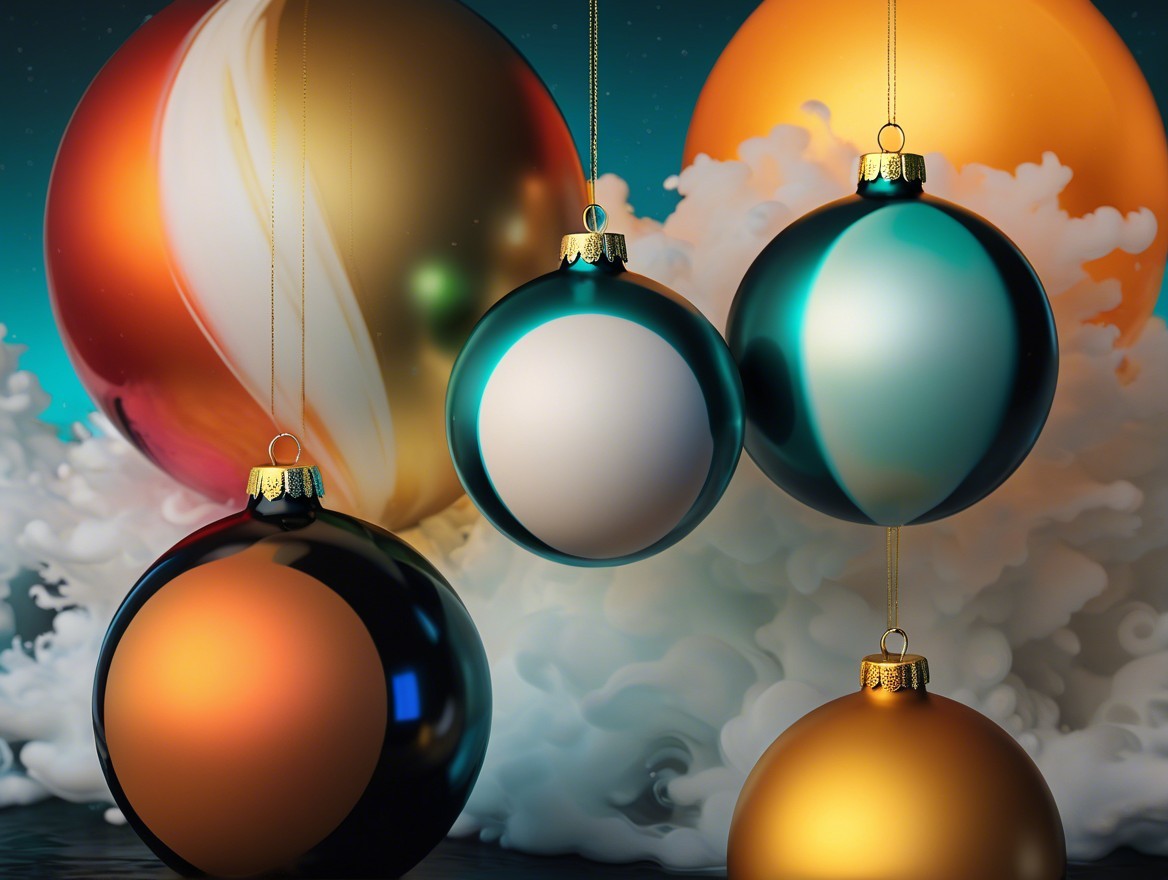 Vibrant Festive Ornaments in Teal, Black, and Gold
