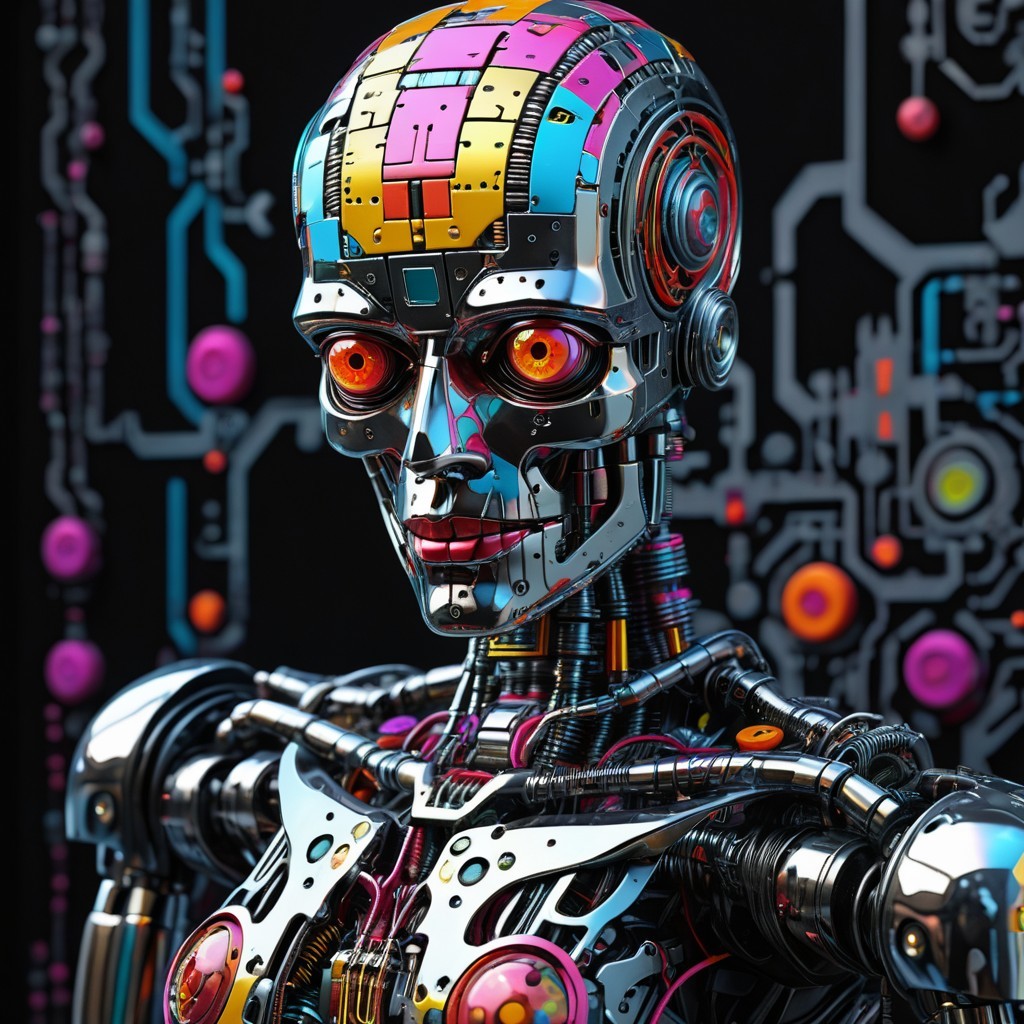 Futuristic Robot with Metallic Body and Colorful Design