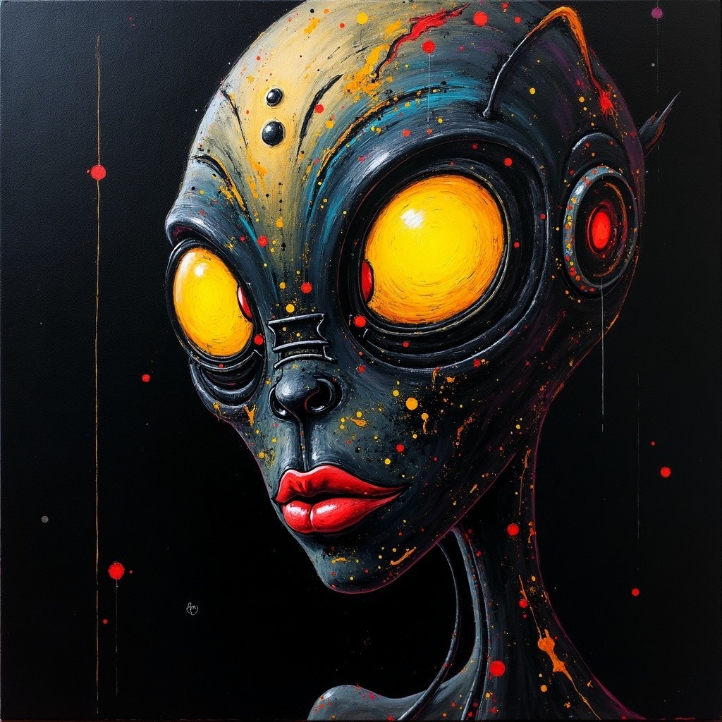 Alien Figure with Luminous Eyes and Bold Colors