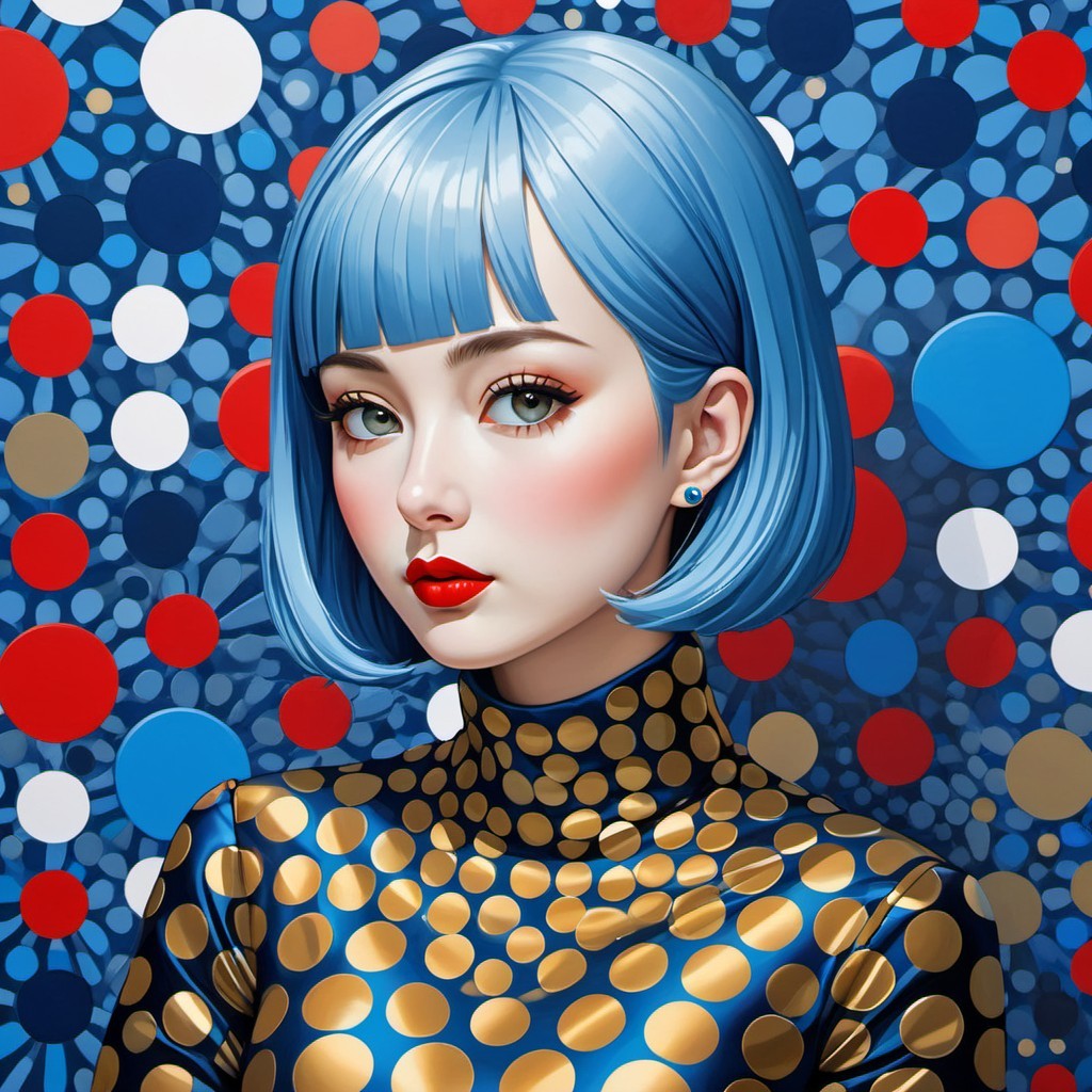 Portrait of a Young Woman with Blue Bob Hairstyle