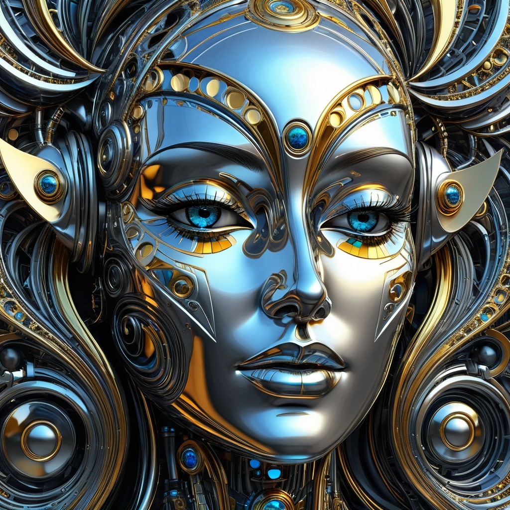 Futuristic Female Face with Metallic and Mechanical Details
