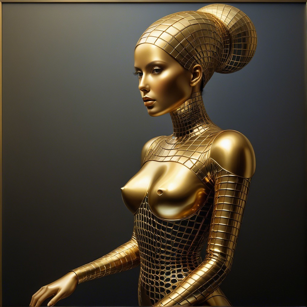 Futuristic humanoid figure with golden metallic texture