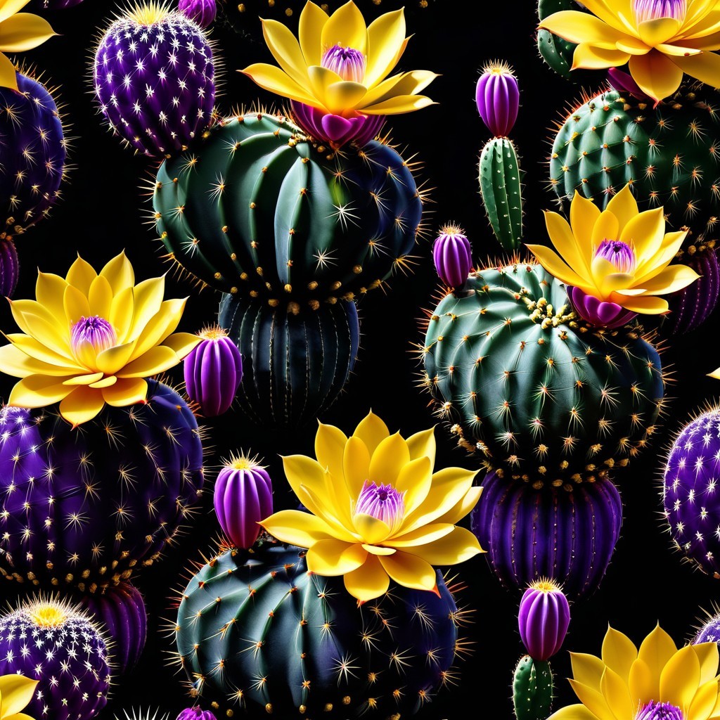 Vibrant Cacti Arrangement with Yellow and Purple Blooms