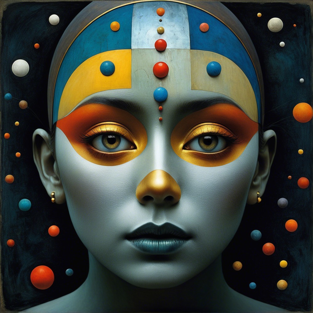 Portrait of a person with geometric patterns and vivid colors