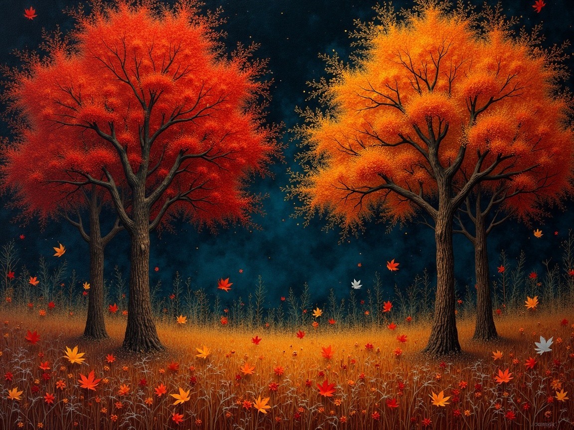 Autumn Landscape with Red and Orange Trees