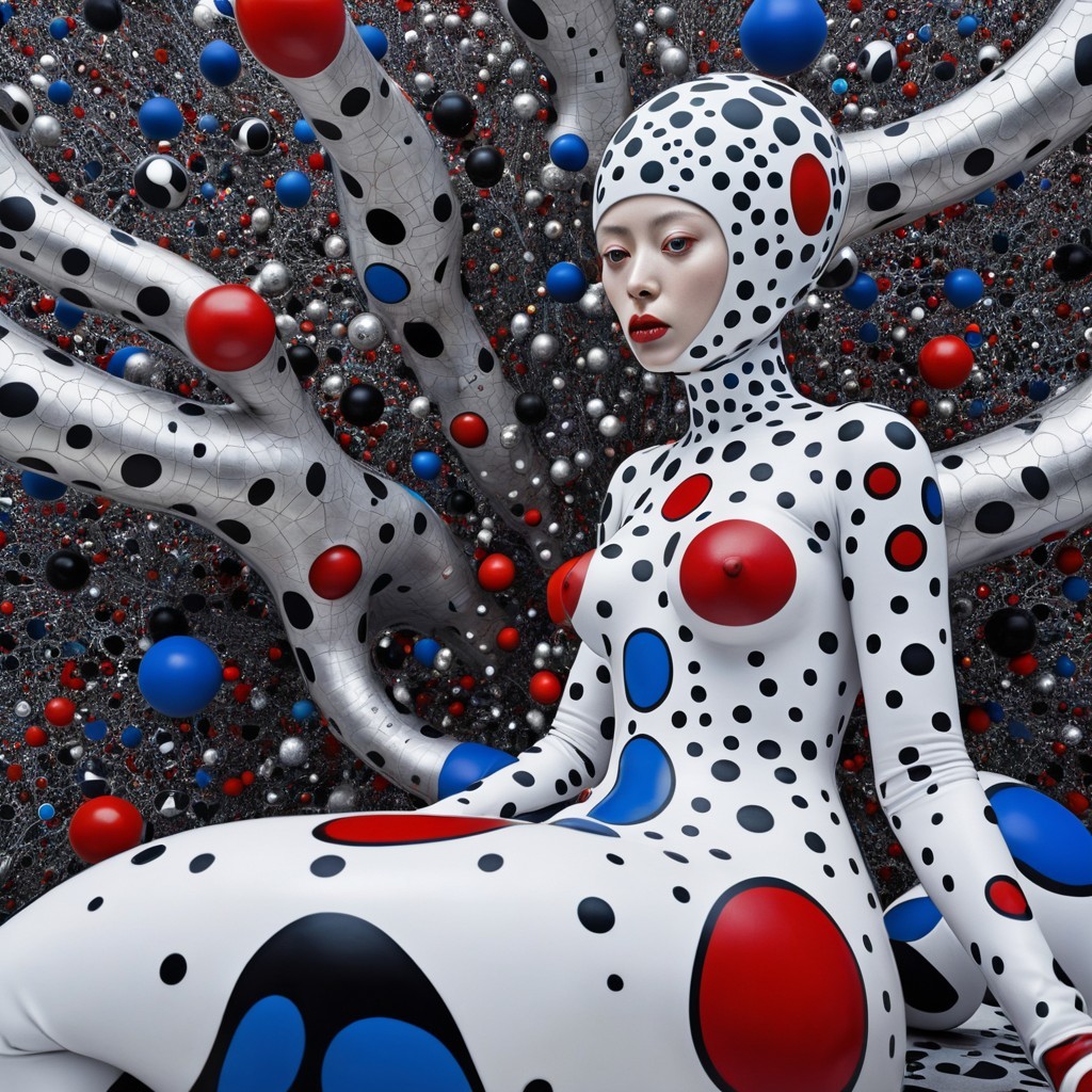 Surreal Figure in Futuristic Fashion and Abstract Art