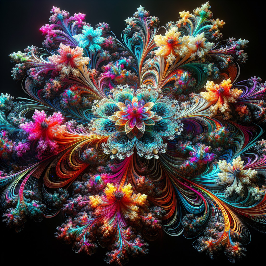 Vibrant Fractal Design with Floral Motif and Colors