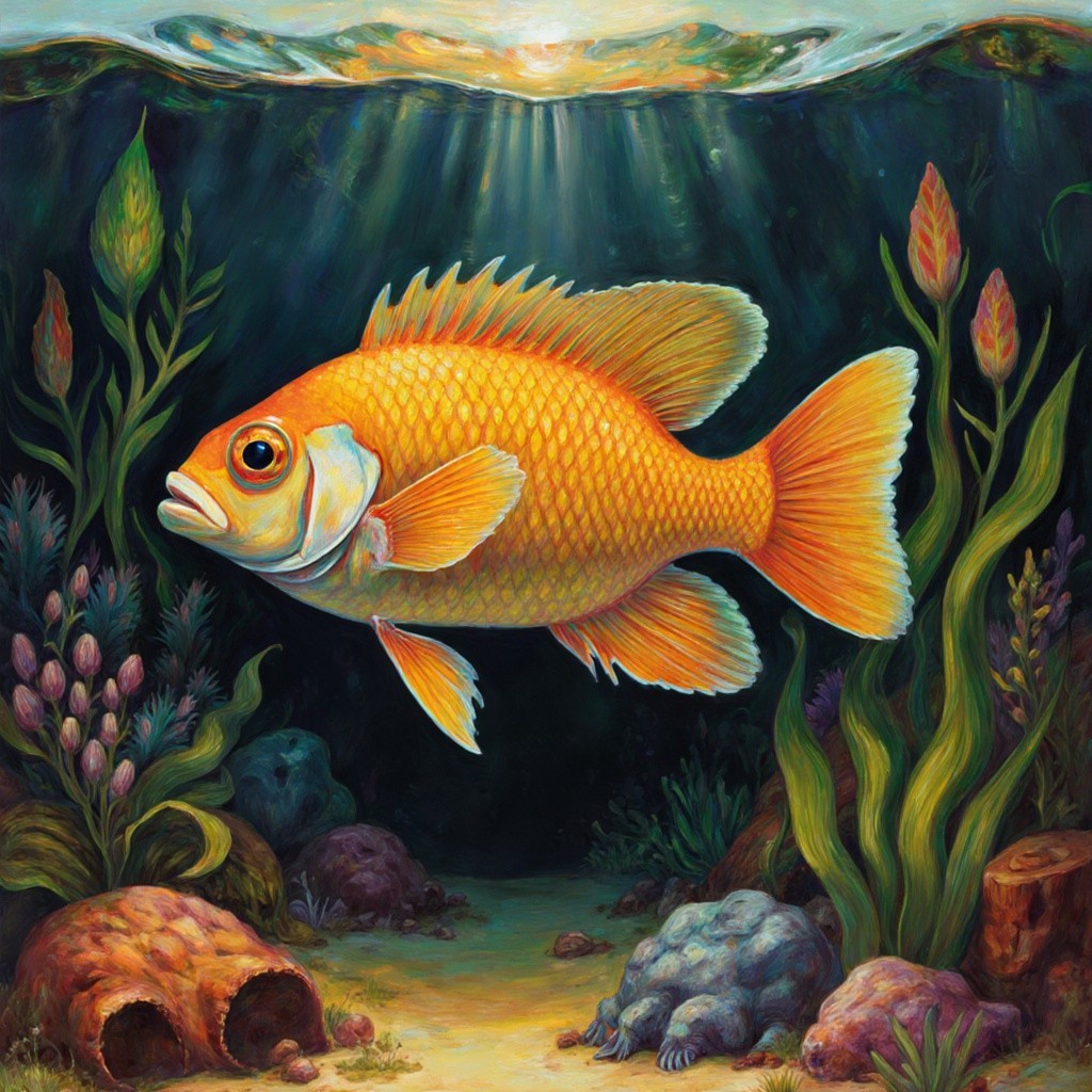 Orange Fish in Vibrant Underwater Habitat with Sunlight