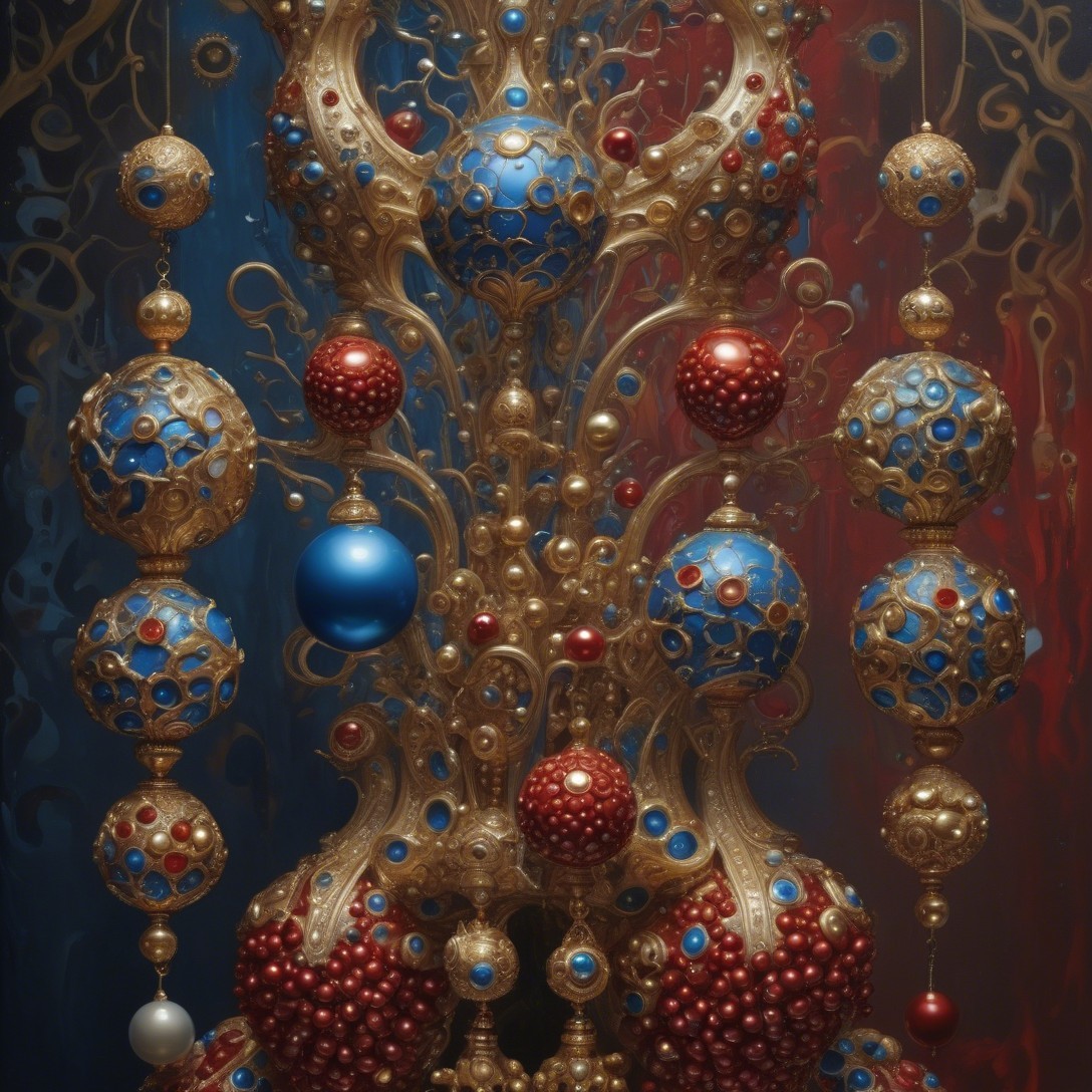 Golden Christmas Tree with Luxurious Blue and Red Decor