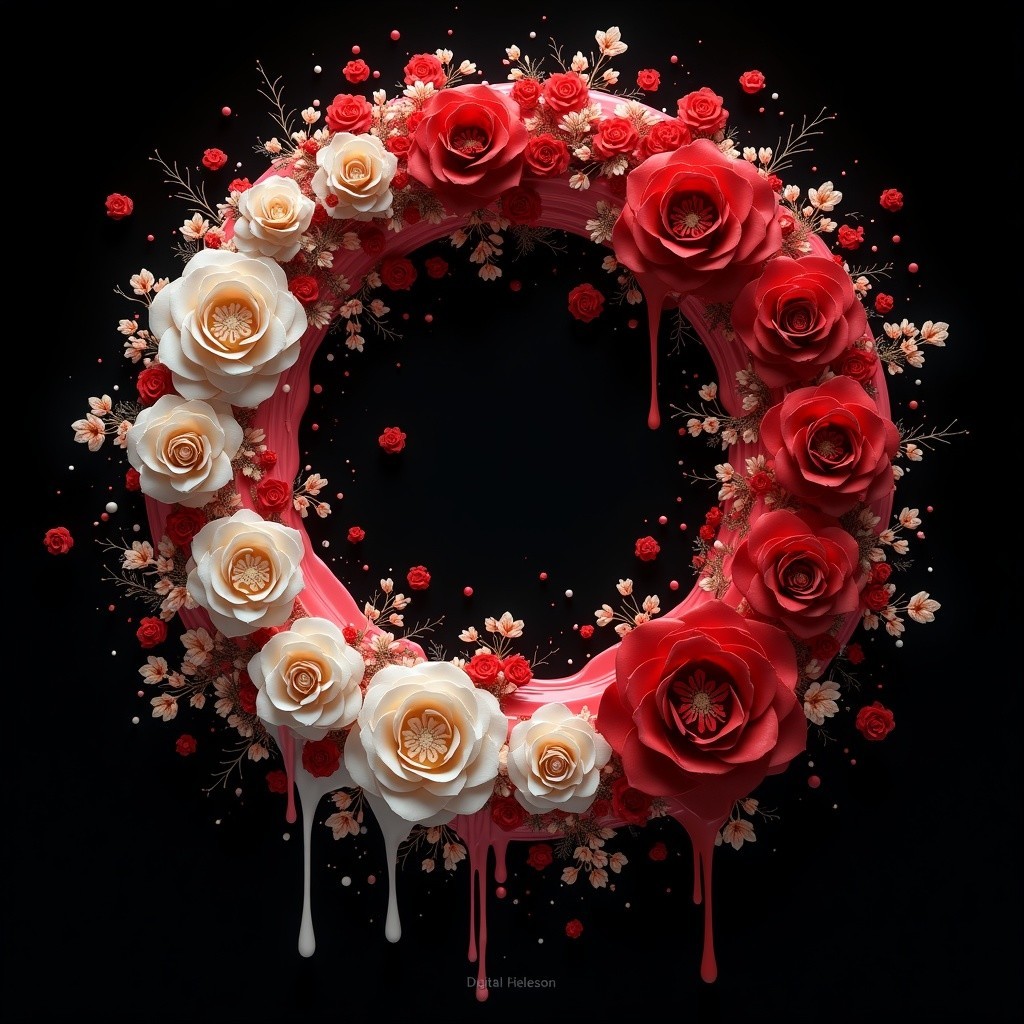 Vibrant Floral Wreath with Red and White Roses