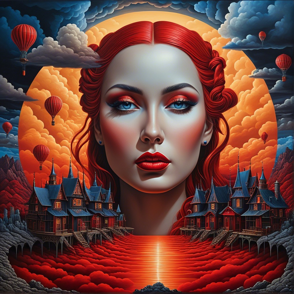 Portrait of a Woman with Red Hair and Dramatic Background