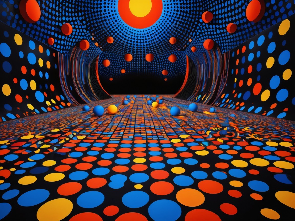 Surreal 3D Space with Blue and Orange Spheres
